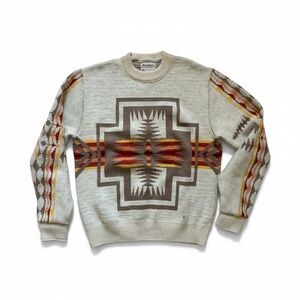Vintage Pendleton Cream and Brown Geometric Men's Sweater